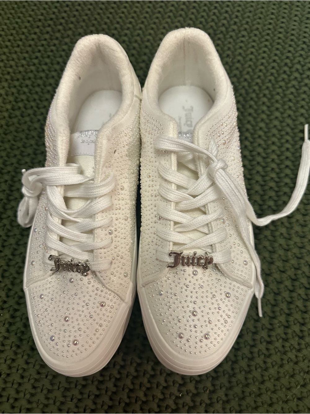 Juicy Couture White Crystal-Studded Lace-Up Sneakers - Picture 2 of 7